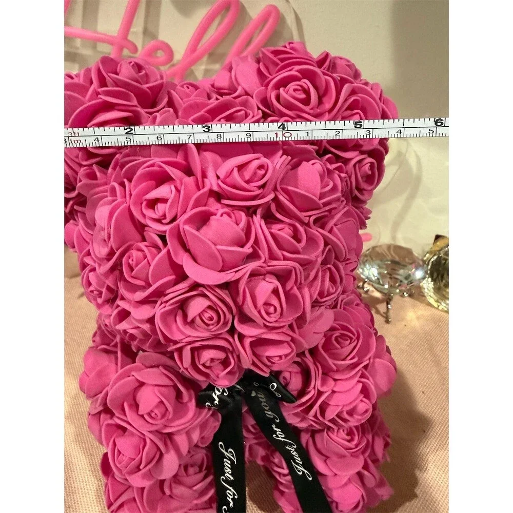 Pink Rose Teddy Bear Artificial Floral Foam Bear w/ 